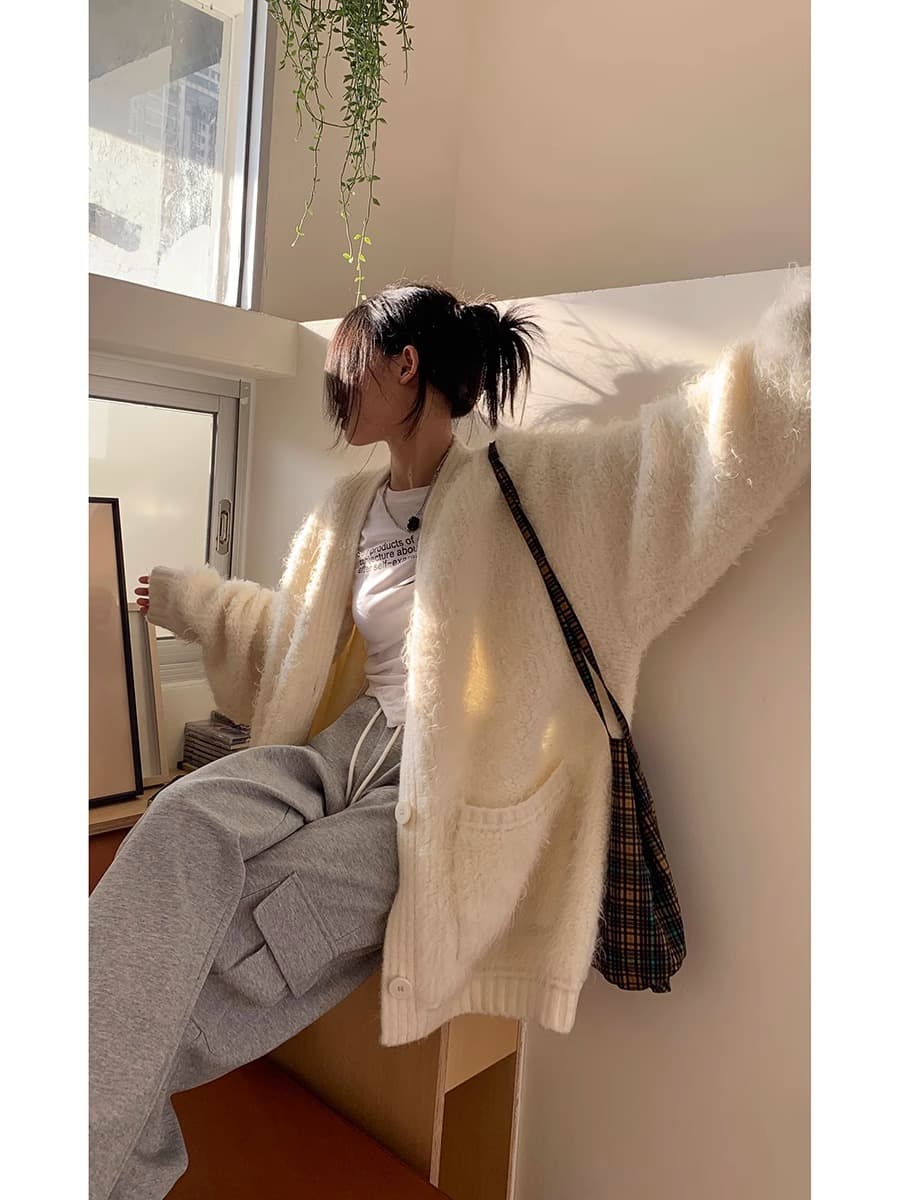 レディースカーディガン ふわふわ もこもこ ゆったり カーディガン　ロング丈カーディガン