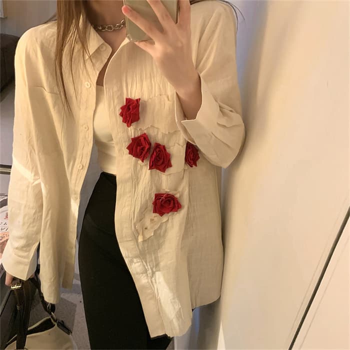 レディースカーディガン 薔薇刺繍ミドル丈長袖カーディガン夏用日焼け対策