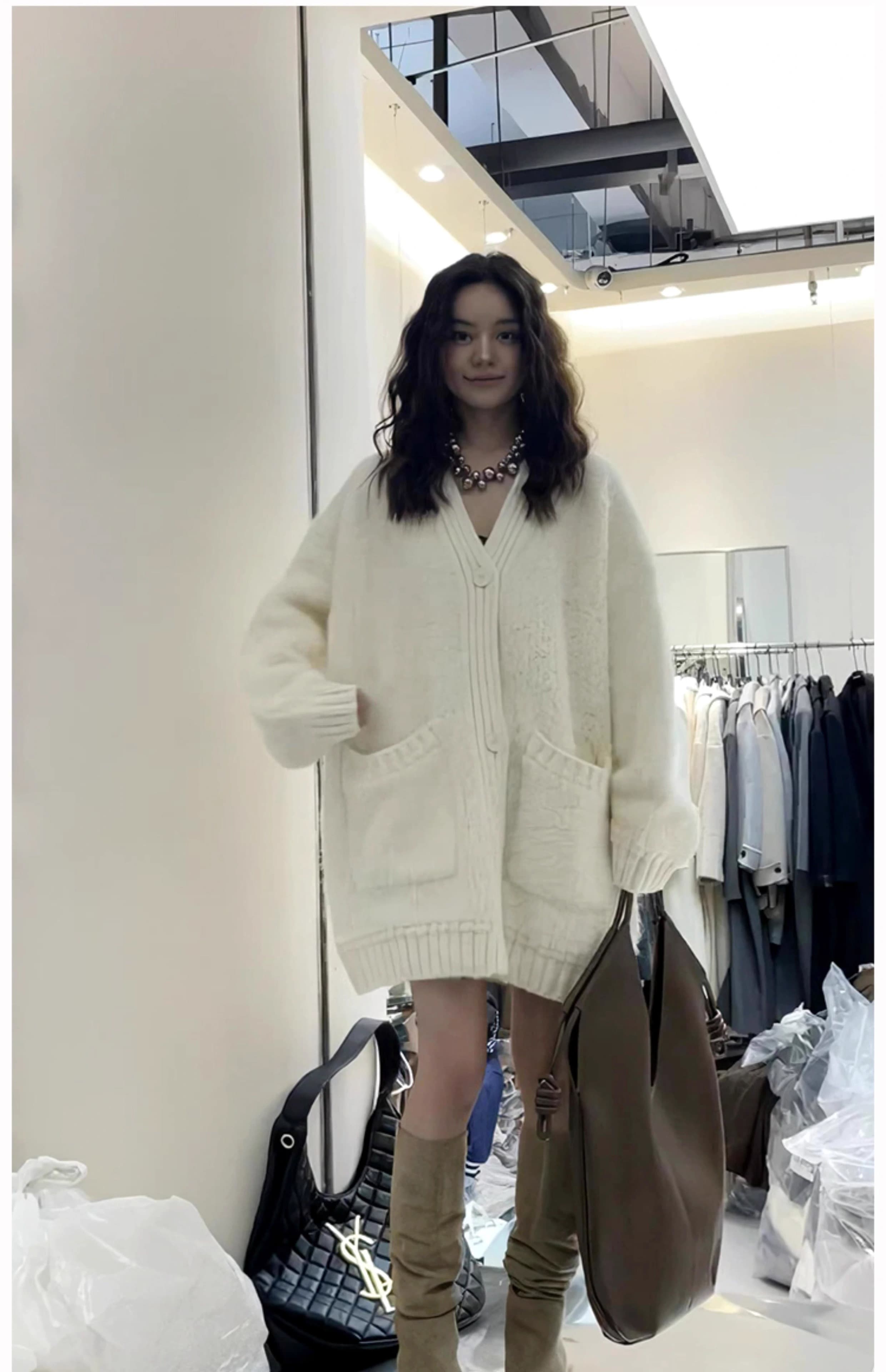 レディースカーディガン ふわふわ もこもこ ゆったり カーディガン　ロング丈カーディガン