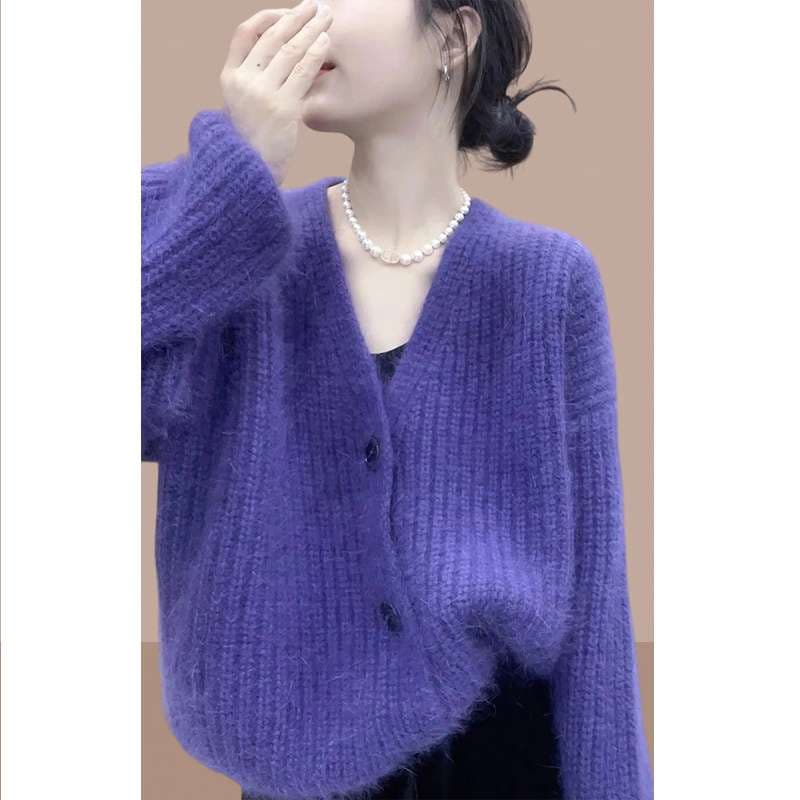 レディースカーディガン モヘアタッチ ふんわり柔らか ショート丈カーディガン