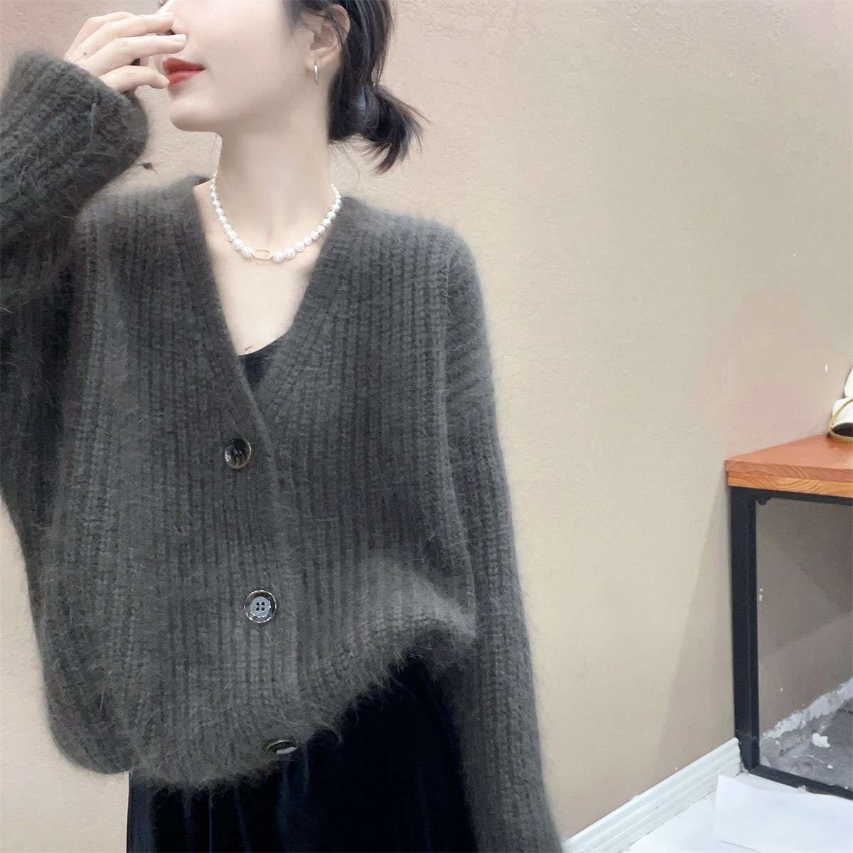 レディースカーディガン モヘアタッチ ふんわり柔らか ショート丈カーディガン