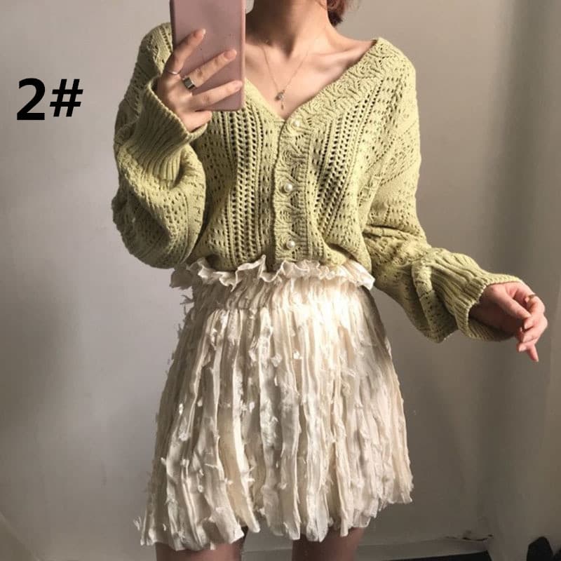 レディースカーディガン ショート丈カーディガン レディース ニット 長袖 大人可愛い