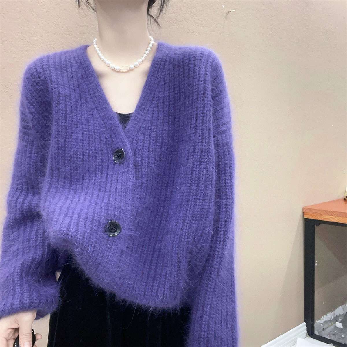 レディースカーディガン モヘアタッチ ふんわり柔らか ショート丈カーディガン