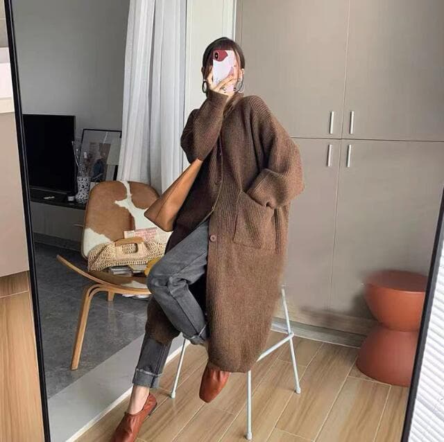 レディースカーディガン レディース ロング丈 ニットカーディガン 4色展開 ゆったり上品トップス
