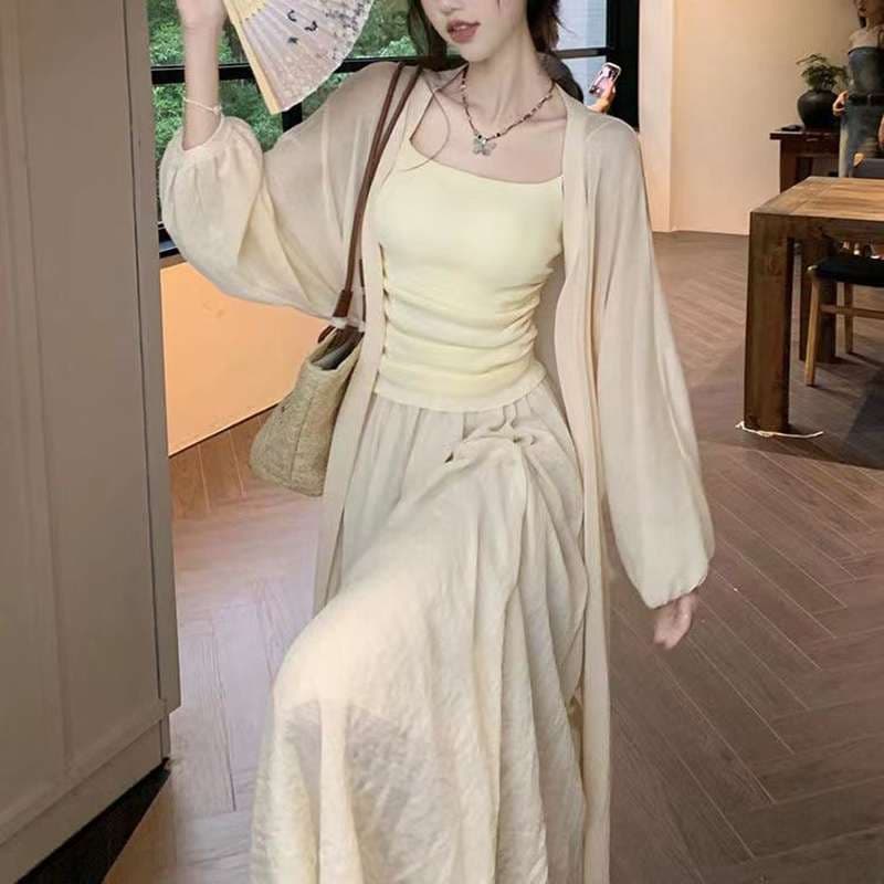 レディースカーディガン シフォン素材 ふんわり優美 カーディガン　ロング丈カーディガン