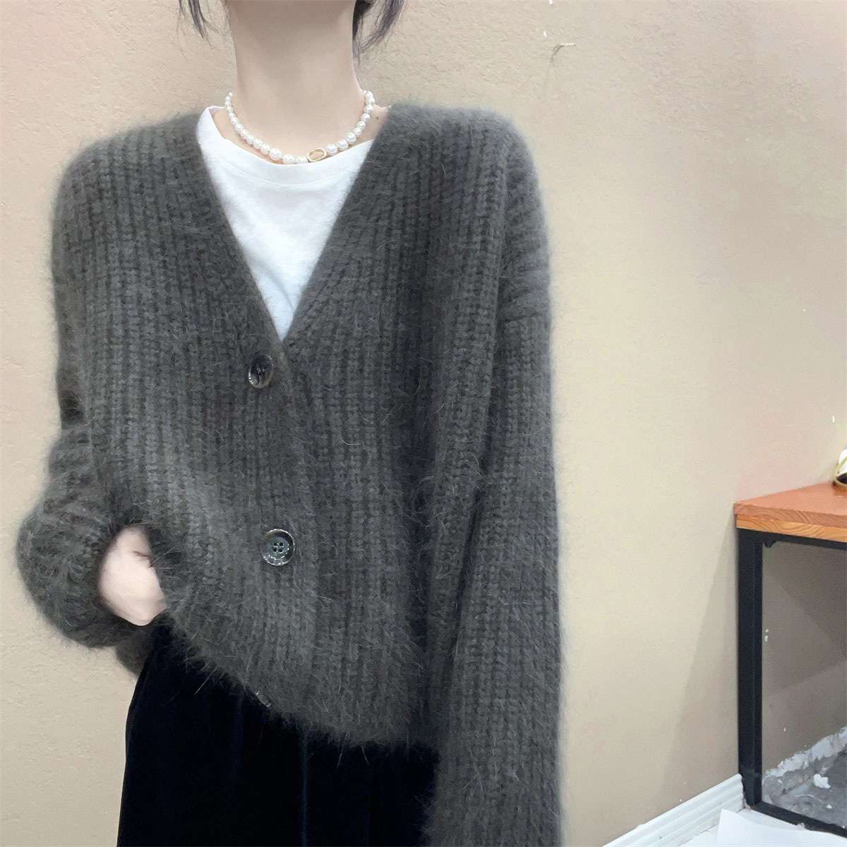 レディースカーディガン モヘアタッチ ふんわり柔らか ショート丈カーディガン