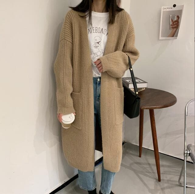 レディースカーディガン 大人気ニットロング丈カーディガン レディース4色展開