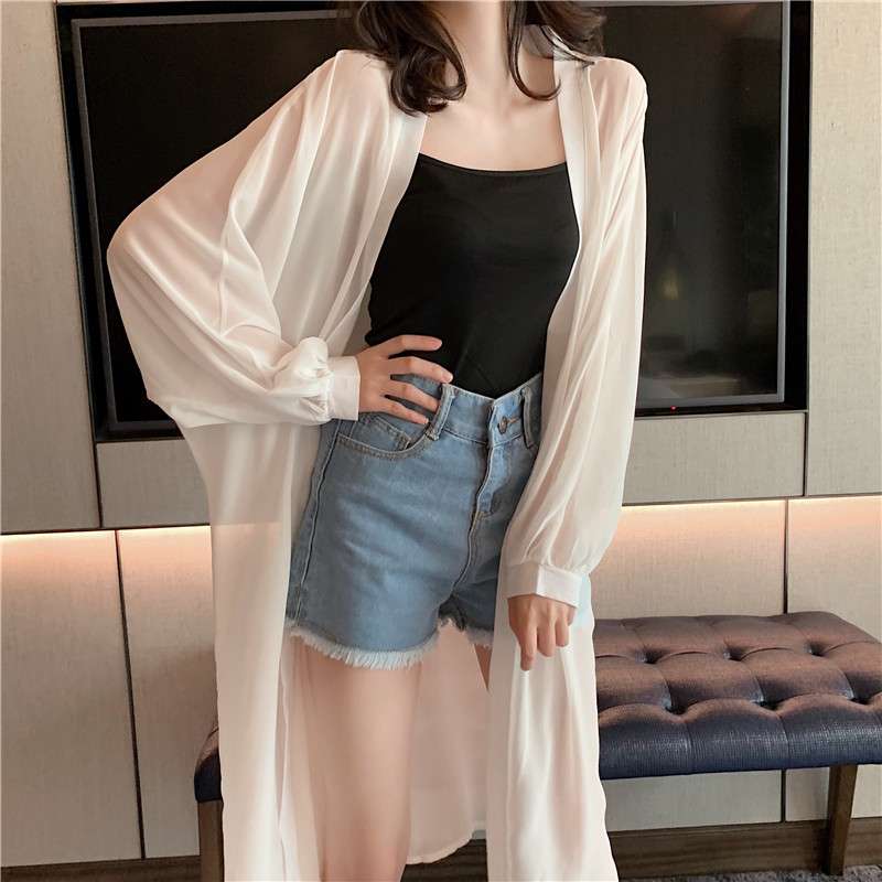 レディースカーディガン シアー素材 ゆるふわカーディガン　ロング丈